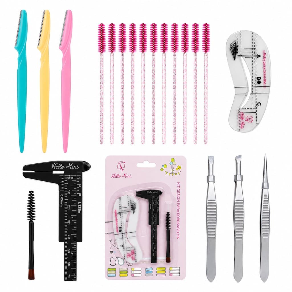 Kit Sobrancelhas Navalhas Paquímetro Pinças Design Completo Iniciante Moldes Sombrancelhas Henna
