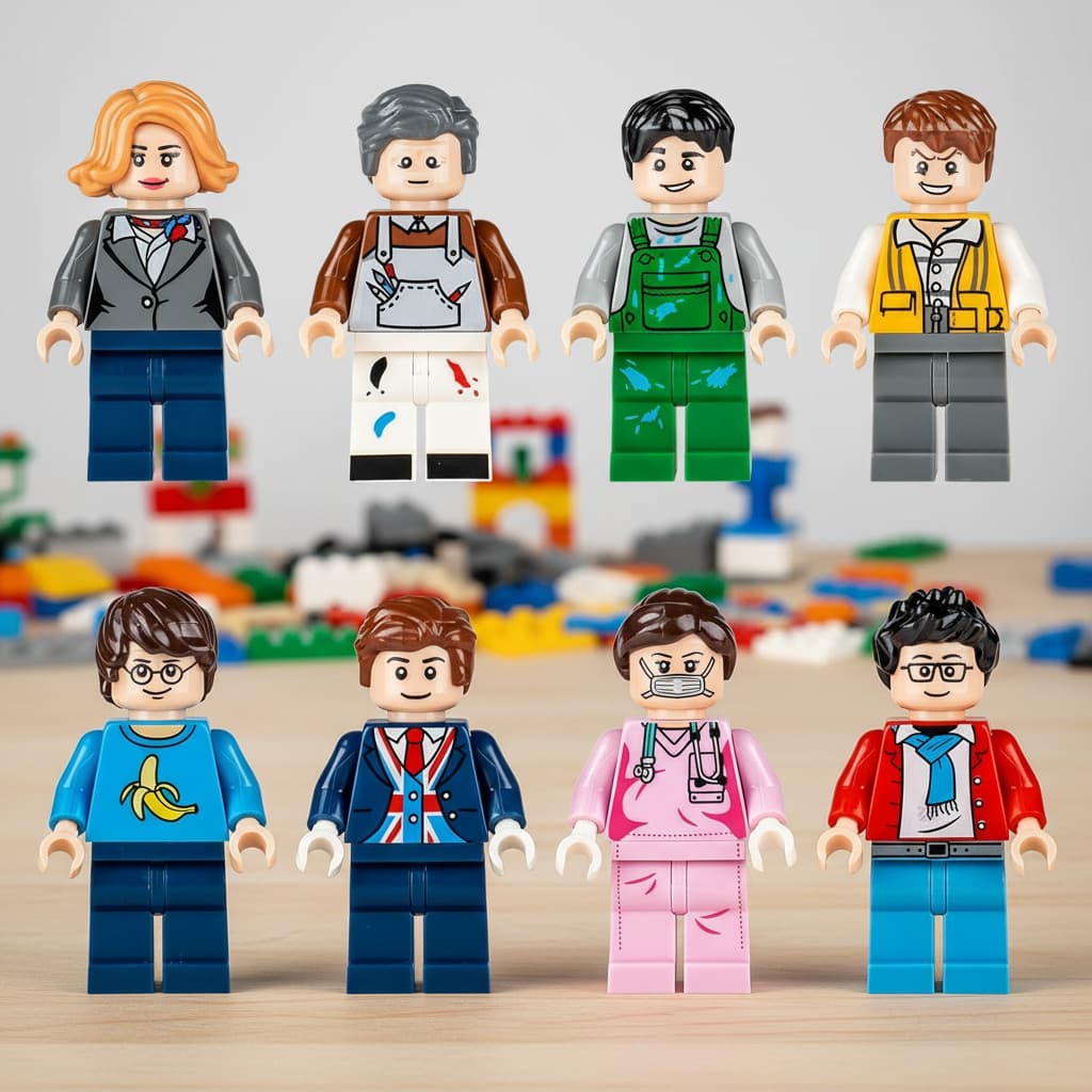 Conjunto de Blocos de Montar 8 Personagens: Figuras de Profissões, Brinquedos para Meninos e Meninas
