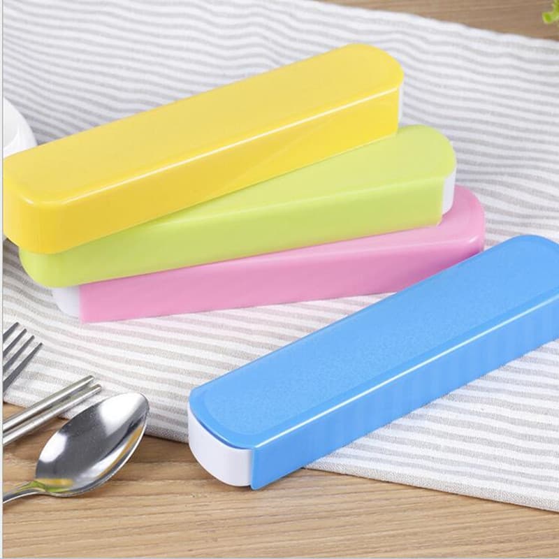 Conjunto portátil de utensílios de mesa de aço inoxidável pauzinhos colher garfo conjunto de três peças com caixa estuda