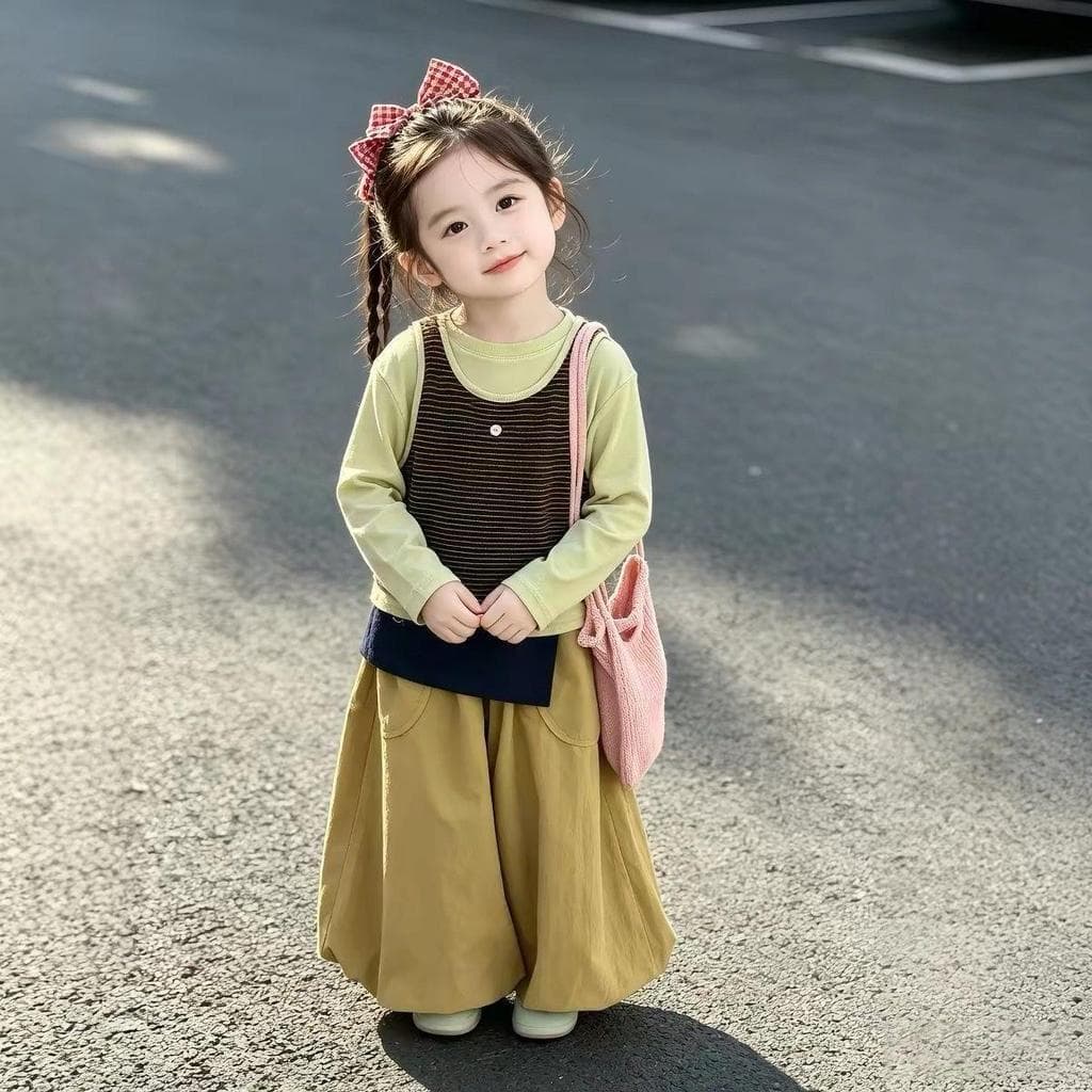 [Crianças All-Match] Meninas 2026 Terno Outono Novo Estilo Crianças Mori Estilo Flor Bud Colete Estilo Ocidental Camisa