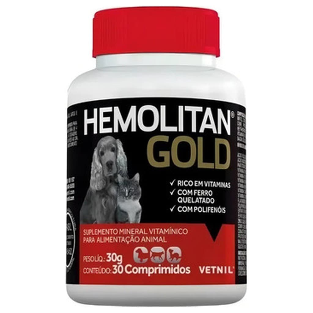 Hemolitan Gold Suplemento Vitaminico Cães Gatos 30 Comprimidos Vetnil