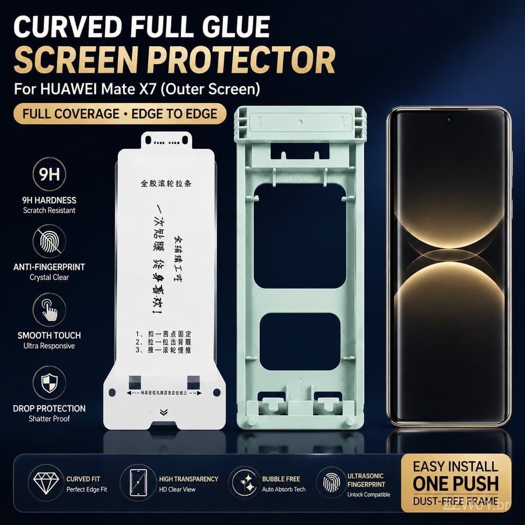 Para Huawei Mate X7 Mate X6 X5 X3, Protetor de Tela Curvo de Vidro Temperado com Cola Total 9H, Kit de Instalação Sem Po