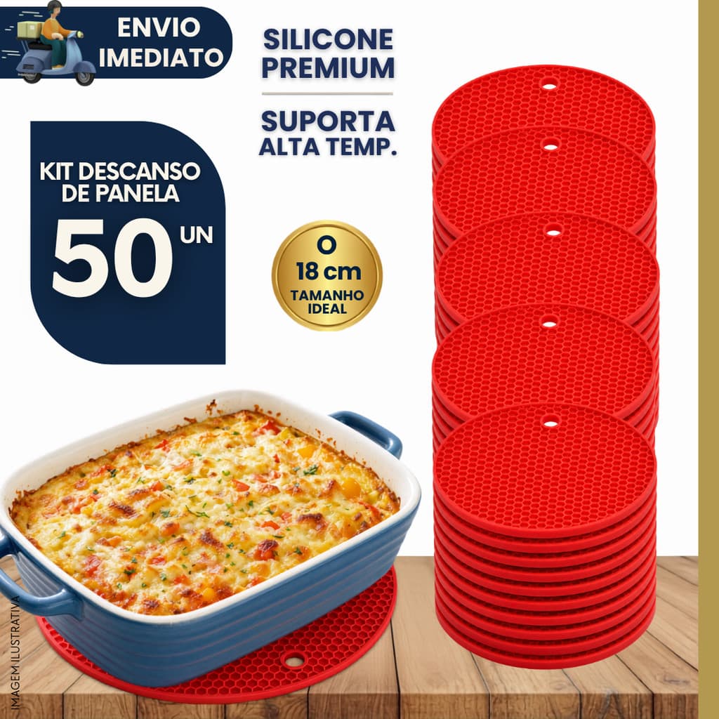 Kit 50 Descanso de Panela Silicone Textura Colmeia Antiderrapante Apoio de Panela Quente Cozinha