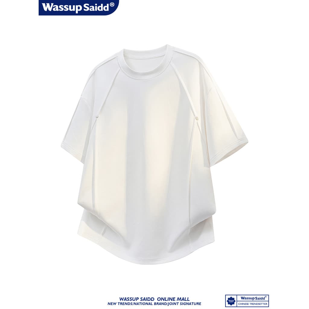 WASSUP SAIDD American High Street Rivet Camiseta de manga curta masculina verão street Wear solto estilo fino respirável