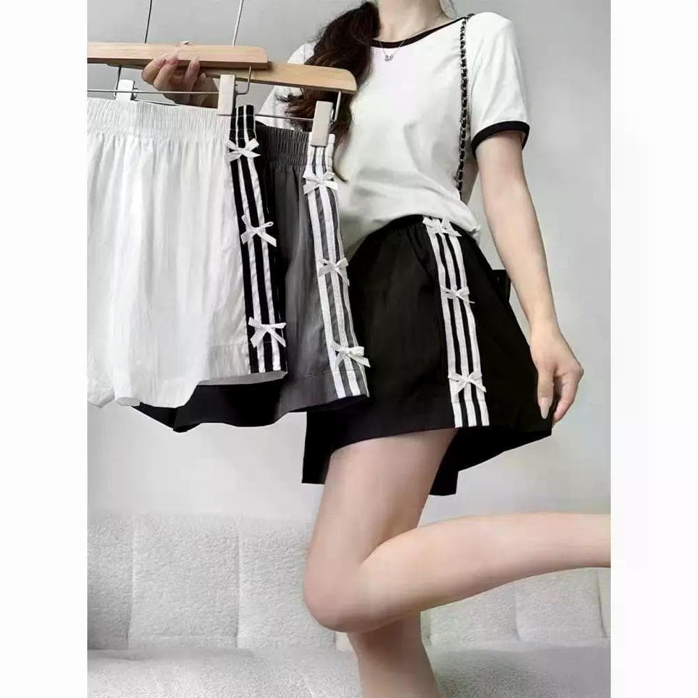 Novo estilo gordura MM listrado shorts Plus Size feminino verão estilo fino arco calças esportivas casuais a linha calça