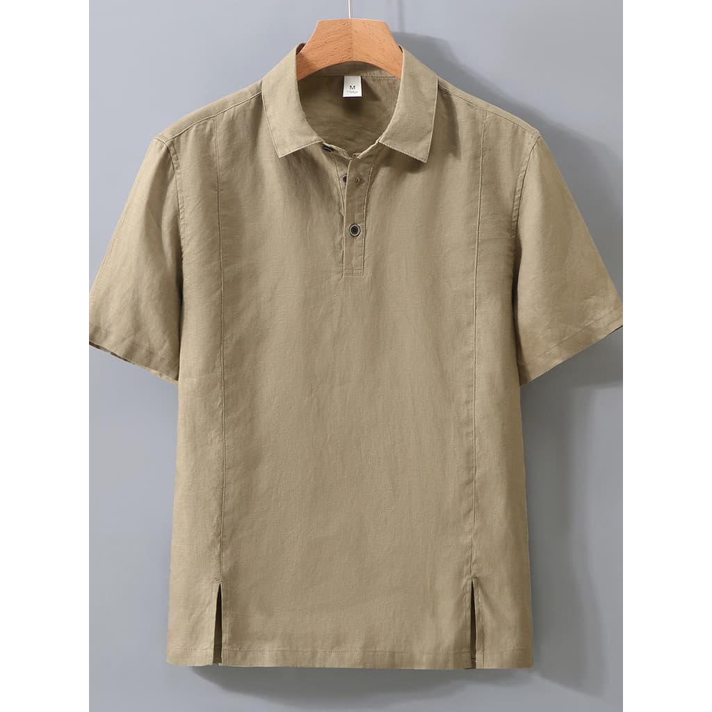 High-End puro linho camiseta polo masculina verão fino Casual respirável lapela topo masculino camisa de manga curta