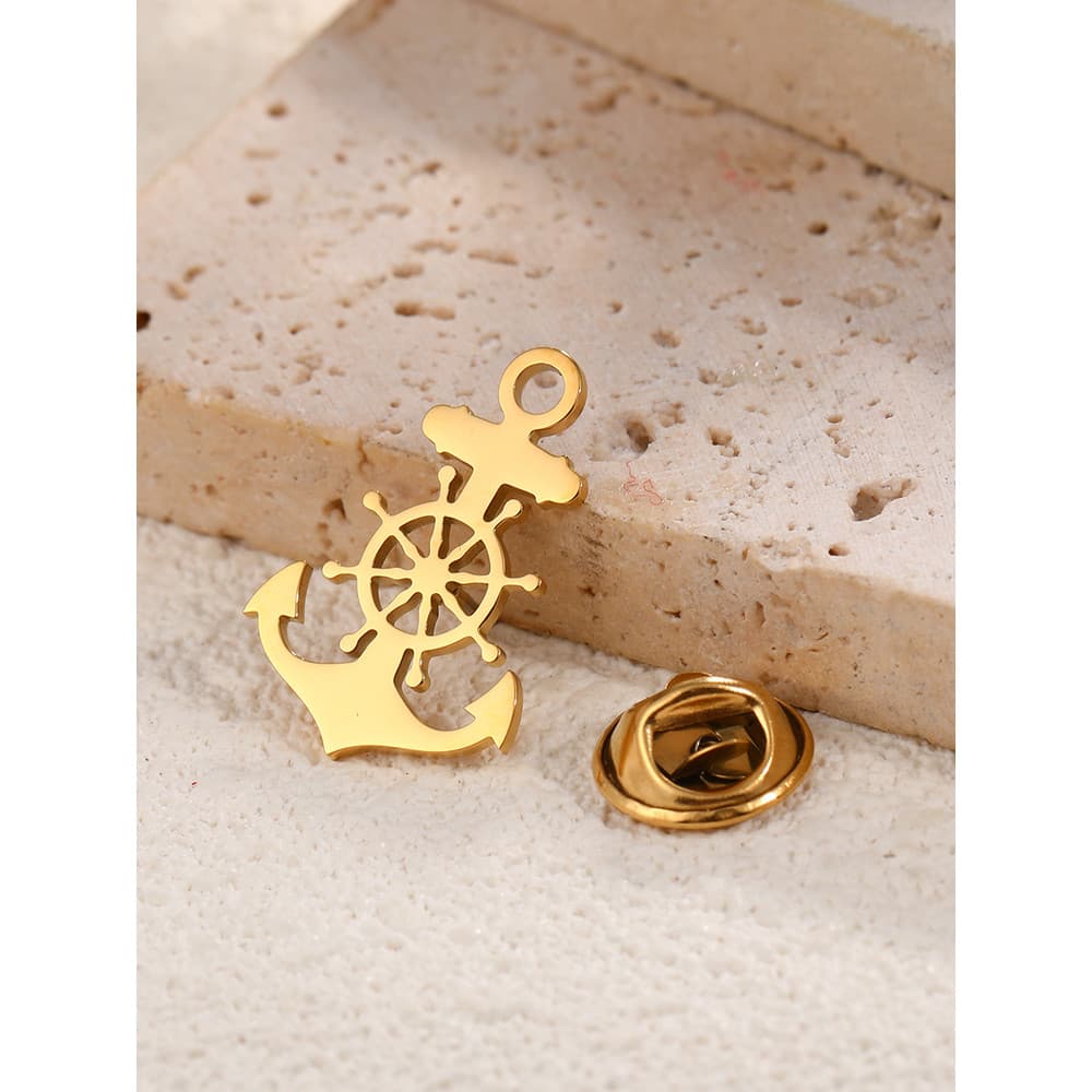 Pino de âncora leme placa quadrada titânio aço colar pino casaco decoração broche blusão masculino broche distintivo