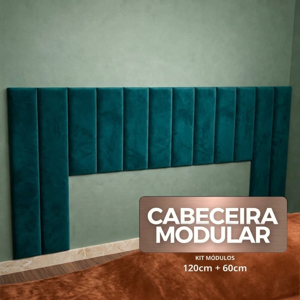 Cabeceira Modular Adesiva Estofada para Cama Solteiro Casal Queen King 120x20 e 60x20 Sem Furar Parede