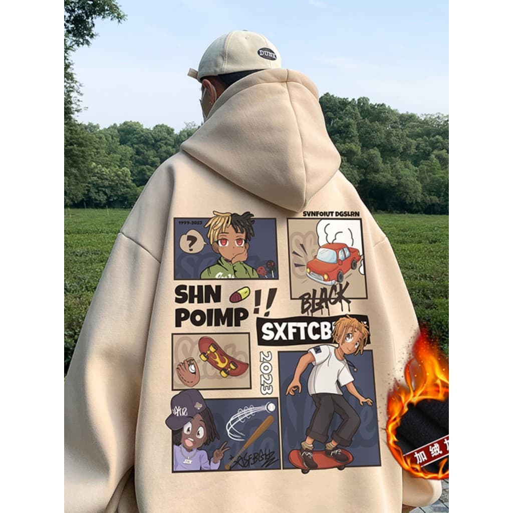 Europeu americano hiphop High Street moletom masculino inverno forro de lã engrossado tamanho grande solto americano Ret