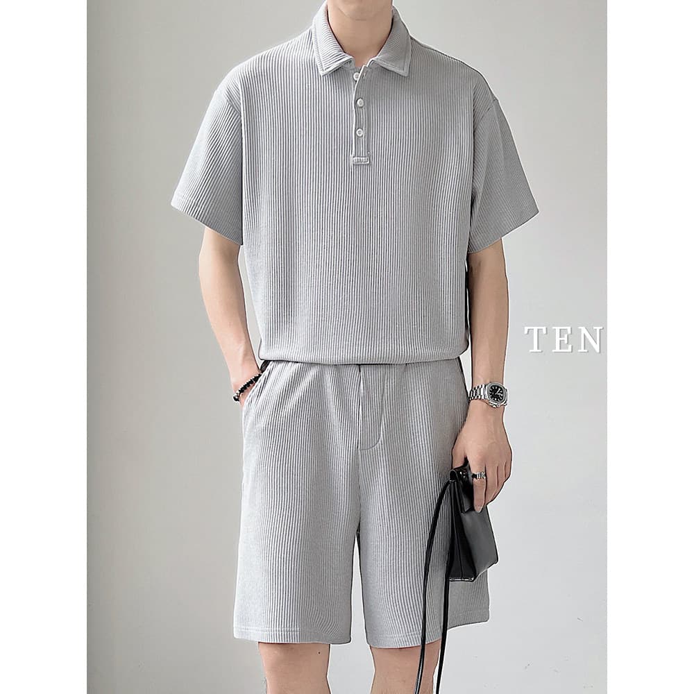 Nova moda Casual terno masculino texturizado solto na moda Shorts manga curta luz estilo maduro masculino na moda terno
