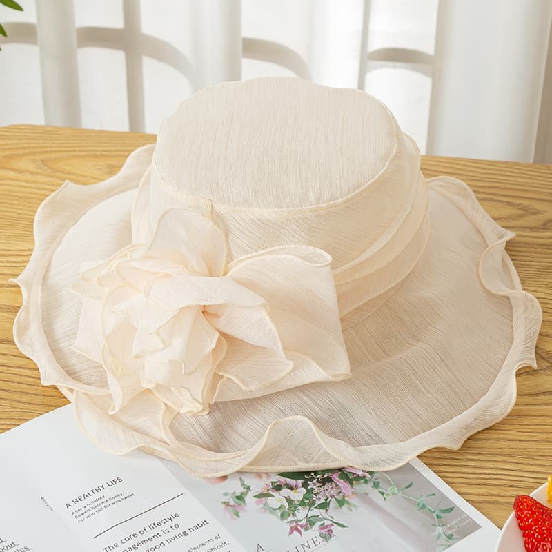 Francês Organza flor moda chapéu de sol feminino verão protetor solar legal chapéu dobrável praia chapéu foto chapéu bra