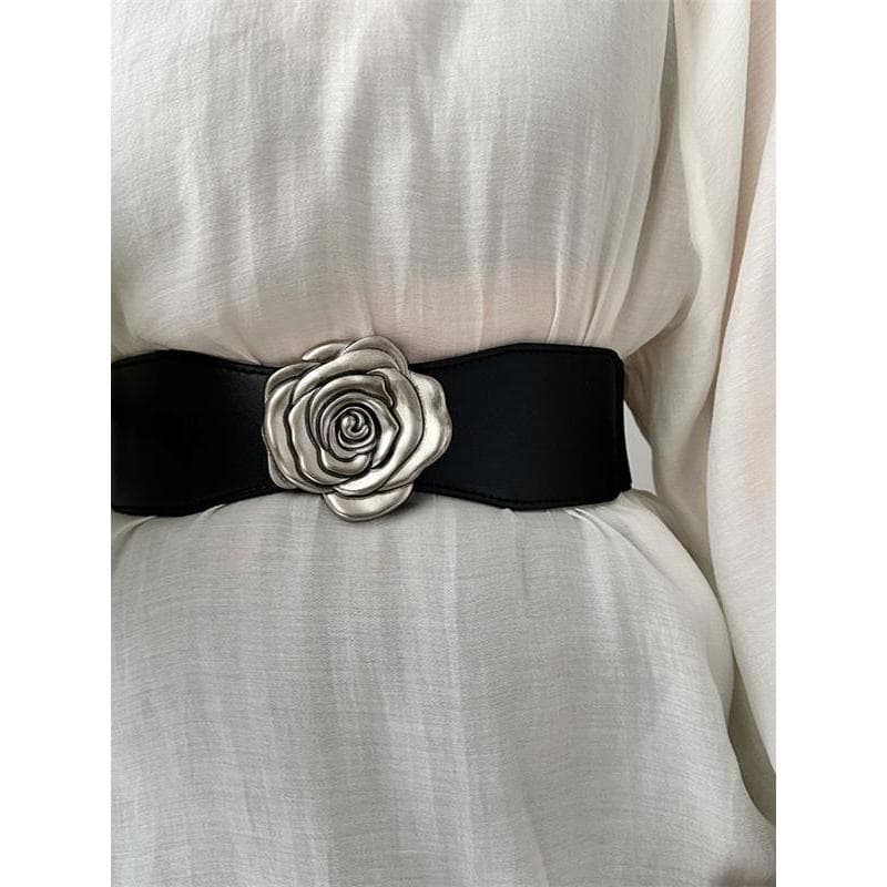 High-End cinto elástico senhoras saia decorativa terno cintura estreita camisola casaco elástico cinto largo flor
