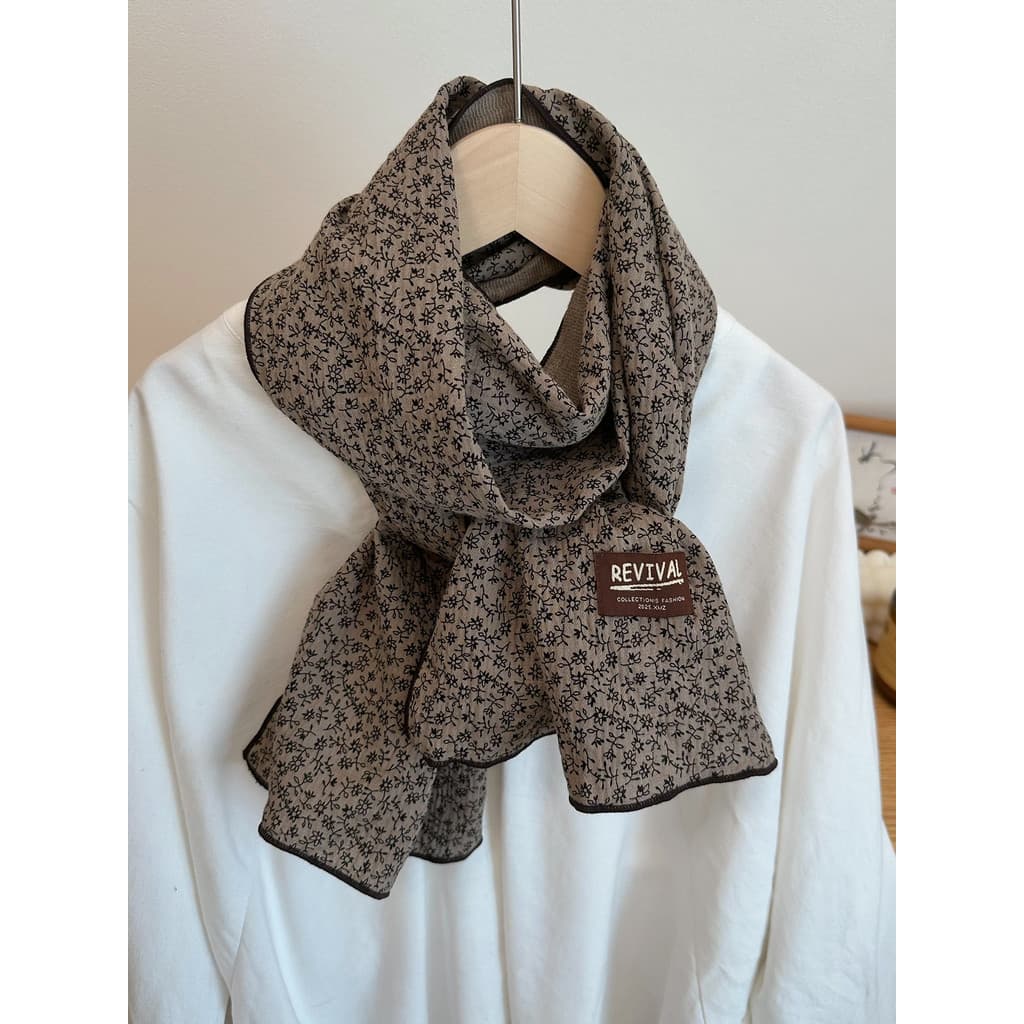 Lenço longo Floral pequeno de linho de algodão literário outono inverno dupla face cachecol quente roupas combinando len