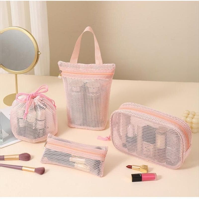 Bolsa De Maquiagem De Malha Portátil Transparente Cosmética Respirável De Grande Capacidade Para Estudantes Da Escola De