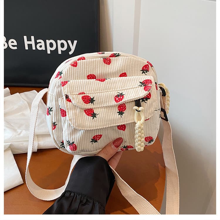 ** Bolsa de veludo, bolsa para celular com estampa de morango, bolsa Casual transversal, bolsa feminina antifurto