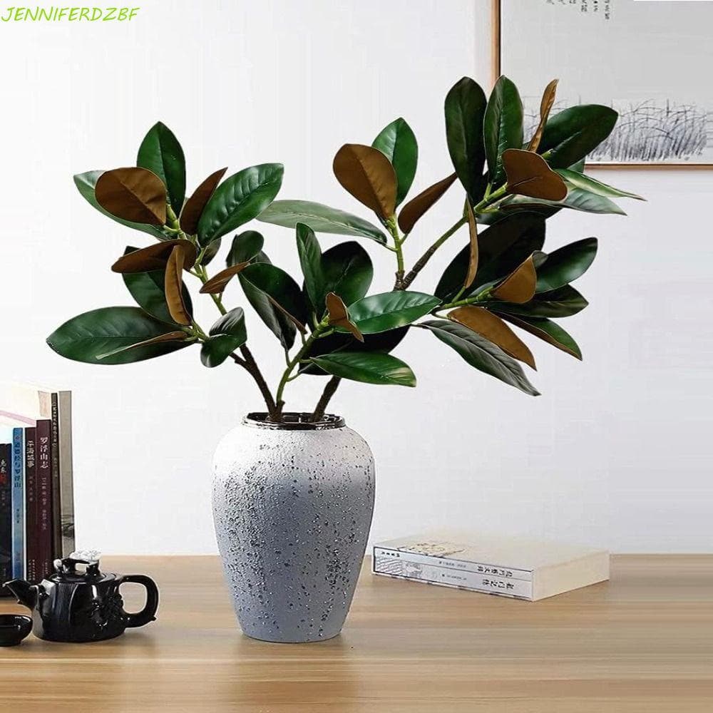 Ramo De Árvore De Magnólia Simulado , 2 Garfos De Folhas De Borracha Planta Artificial , Plantas Artificiais Artesanais