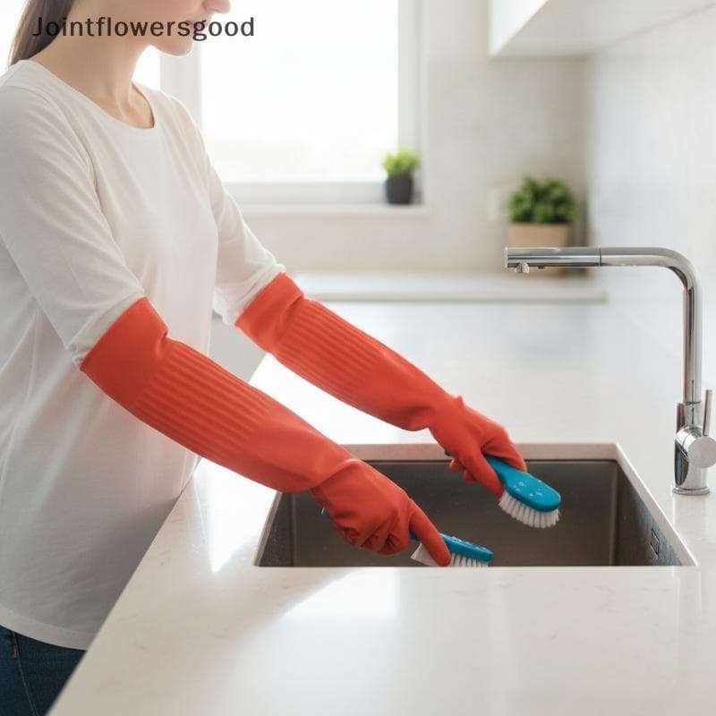 JTFG Luvas De Limpeza De Borracha Extra Longas À Prova D'água , Antiderrapantes , Resistentes A Rasgos Para Lavagem De C