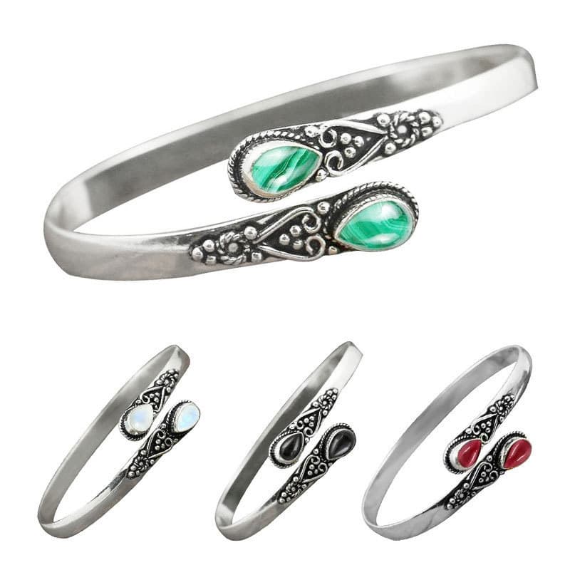 Pulseira de liga de zinco com incrustações de ágata verde, estilo retrô europeu e americano, totalmente polida, com desi