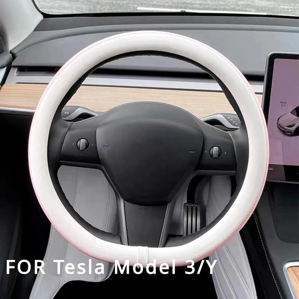Para Tesla Capa De Volante De Couro Preto Costurada À Mão Modelo 3 Y Alça Branca Especial Acessórios Interiores Do Carro