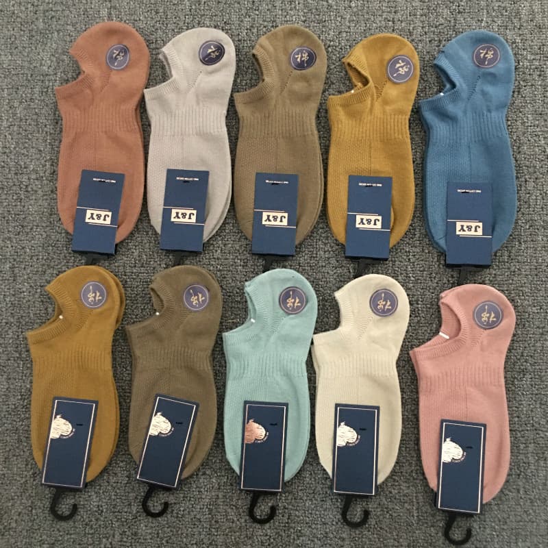 10 pares 29 Yuan homens mulheres meias esportivas boca rasa meias invisíveis dupla agulha meias cor fina algodão meias p
