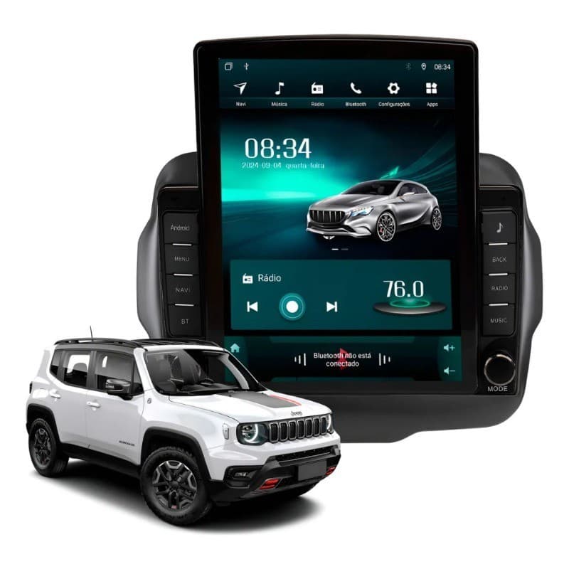 Central Multimidia Tesla Jeep Renegade Android Carplay Sem Fio 9.7 Polegadas Kit Completo
