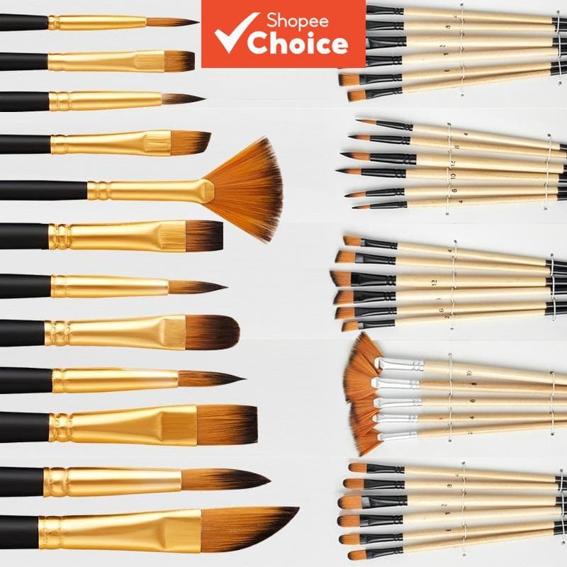 Conjunto de Pincéis para Pintura a Óleo, 32 Peças, Pincéis de Nylon com Cabo de Madeira, Pincéis Planos para Pintura à