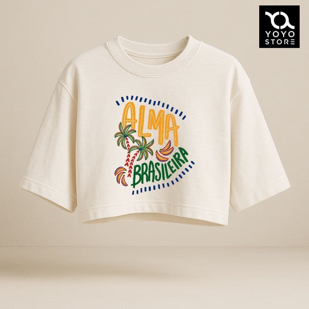Cropped Blusa Over Sized Look Feminino Estampado Estiloso Tendencia