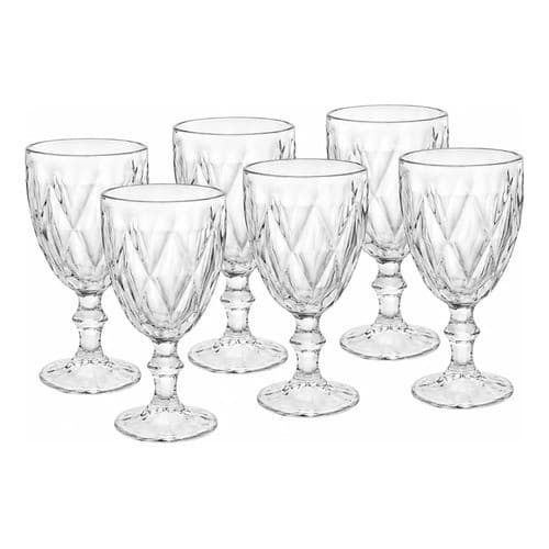Jogo 6 Taças Vidro Diamond 340ml Transparente Água Vinho