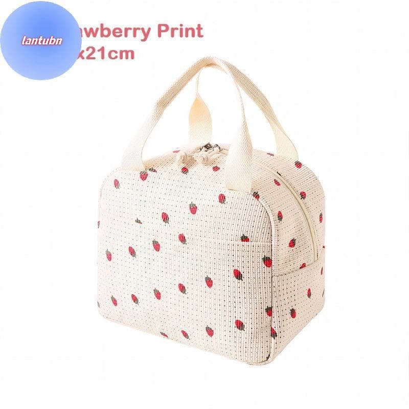 LANTUBN Lancheira Isolada Floral Xadrez Design Vintage Veludo Térmico Transportador De Alimentos Para Trabalho Piqueniqu