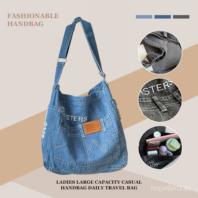 Bolsa transversal de jeans, bolsa de ombro feminina, bolsa casual e moderna, bolsa versátil para o dia a dia, bolsa de g