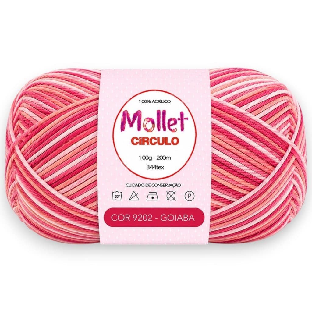 Fio Mollet Círculo 100g 200m Cor 9202 Goiaba Mesclado para Tricô e Crochê