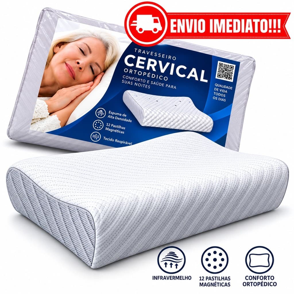 Travesseiro Cervical Magnético Ortopédico com Infravermelho e Espuma de Alta Densidade