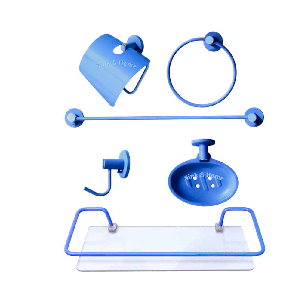 Kit de Banheiro em Metal cor Azul Claro Escuro Toalheiro Azul Banheiro Papeleira Inox Azul Parede Saboneteira