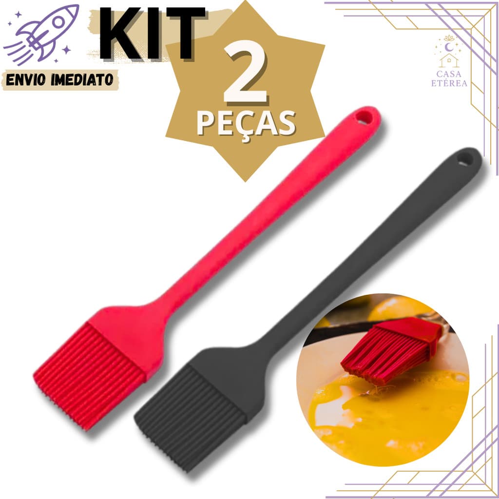 Kit 2 Pincel de Silicone Culinário25.2cm Utensílio Multiuso para Cozinha Confeitaria Padaria e Churrasco