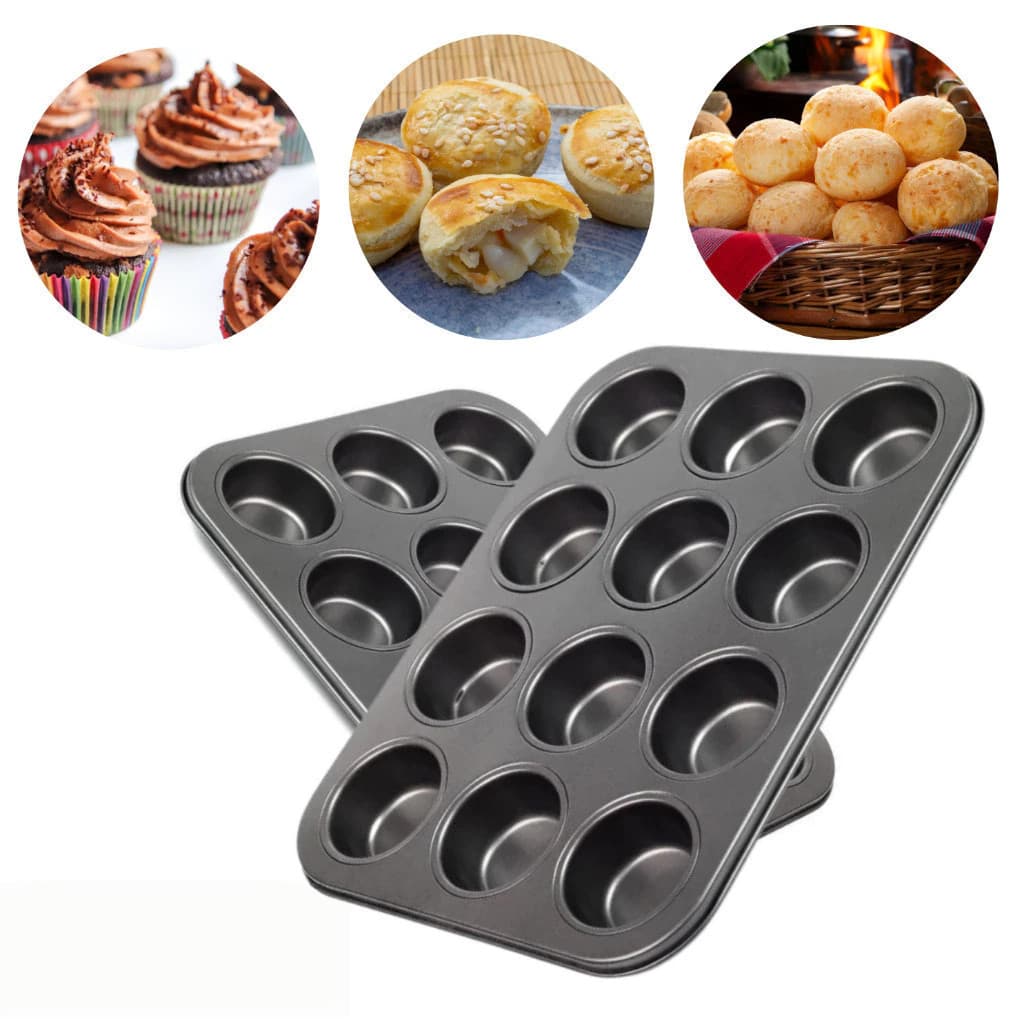Kit Forma Para Cupcake Bolinhos Pão De Mel E Queijo 6/12 Cavidades Antiaderente Grande