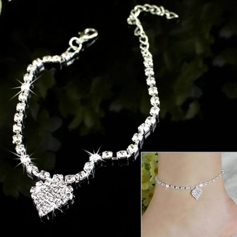 Mulheres Verão Moda Praia Pés Com All-match Strass Em Forma De Coração Pingente Cheio De Tornozeleiras Acessórios Presen
