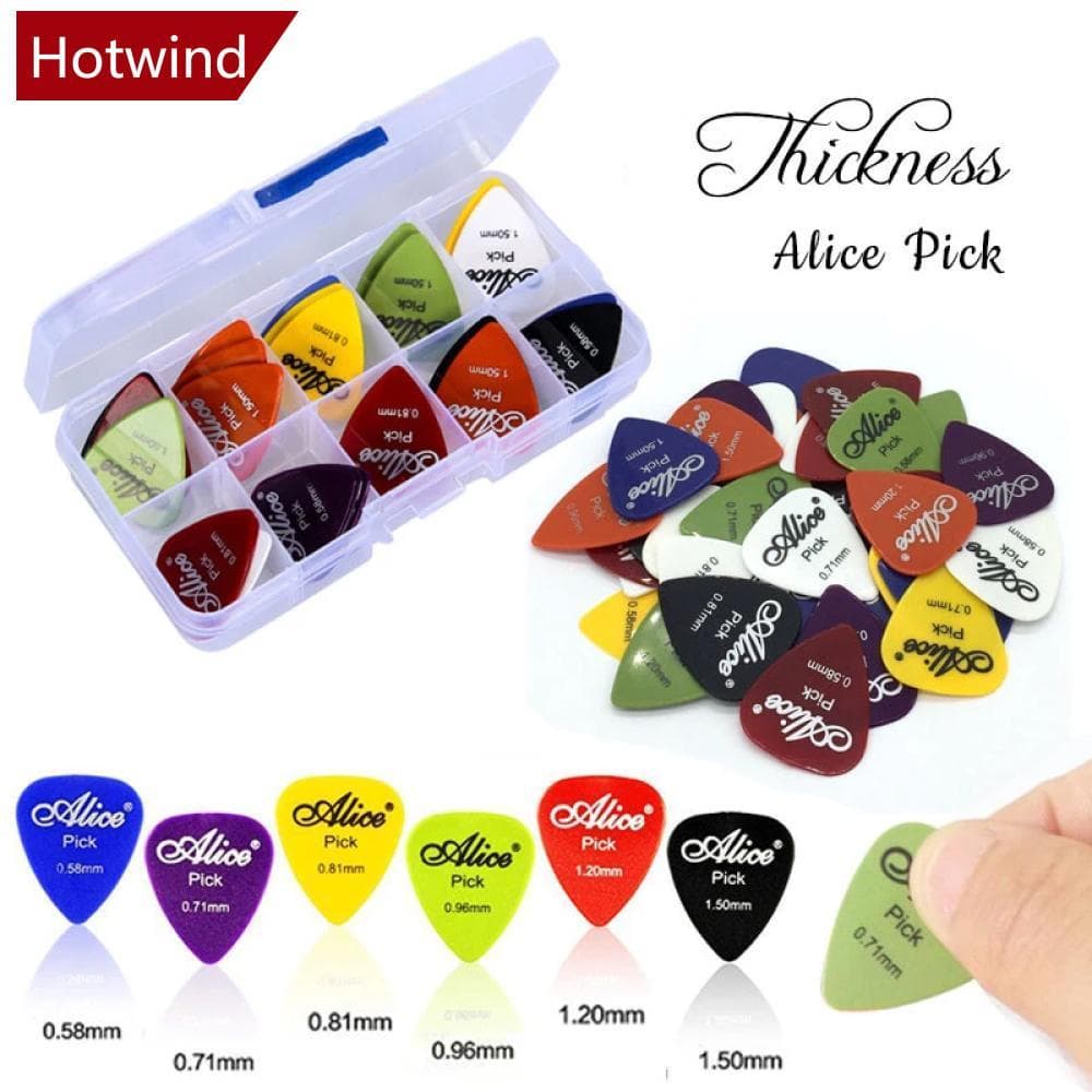 HOTWIND 50 Pçs Palhetas De Guitarra 1 Caixa Caso Alice Acústico Baixo Elétrico Plectrum Mediador Instrumento Musical Esp
