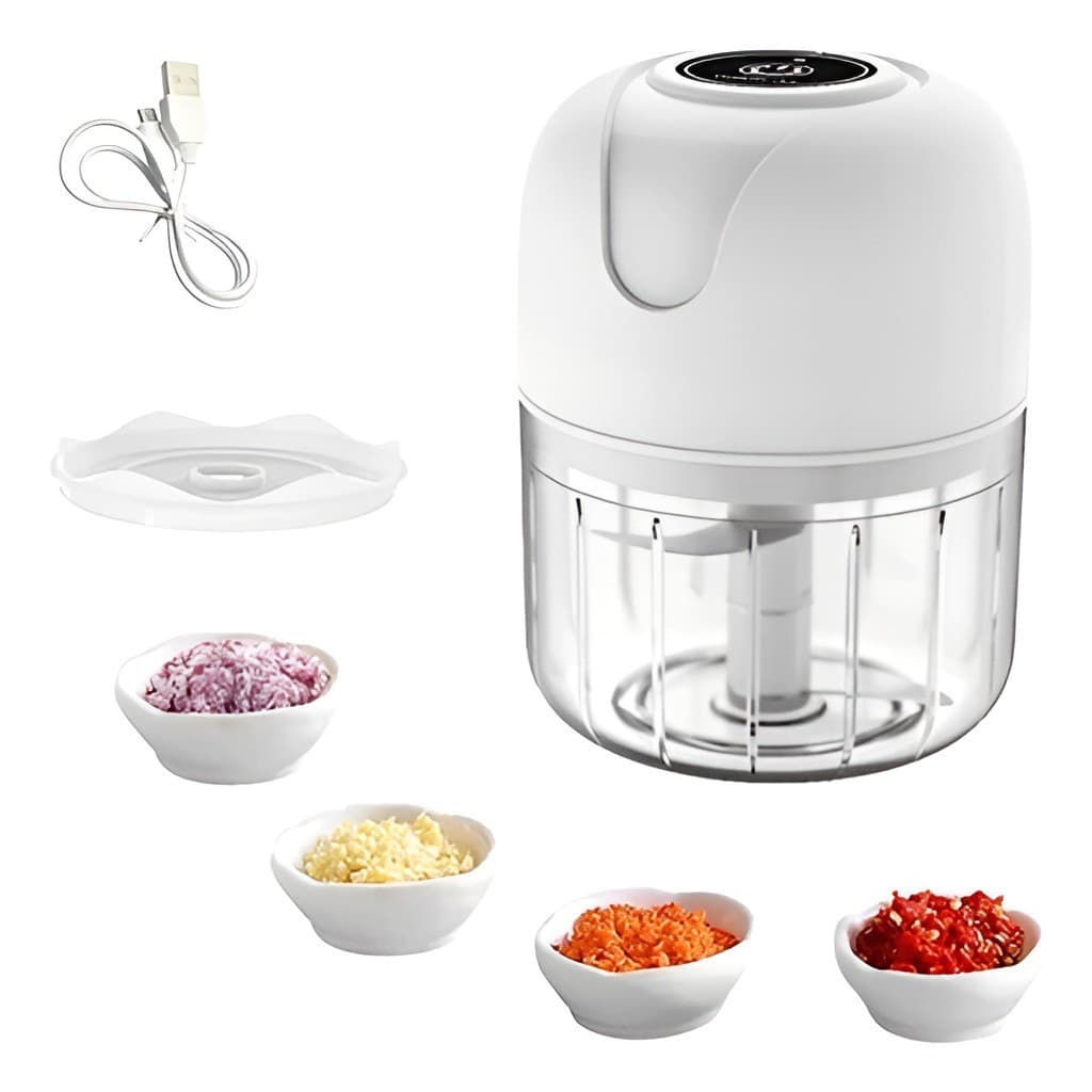 Mini Processador 250 ml Sem Fio – 3 Lâminas Inox, Recarregável via USB