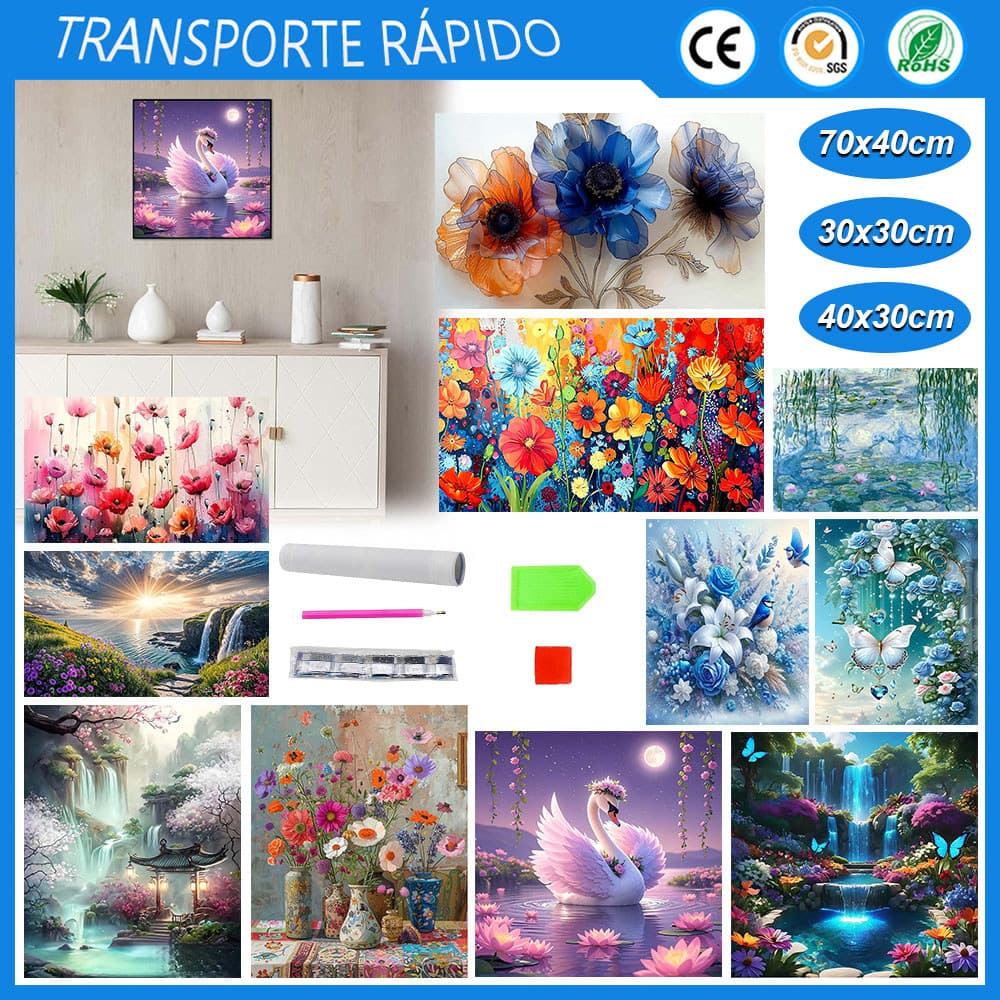 Pintura Diamante Redondo/Ruadrado 5D Kit Completo Tela Artistica S/ Cavalete Terapia Quadro Por Numero Diamante