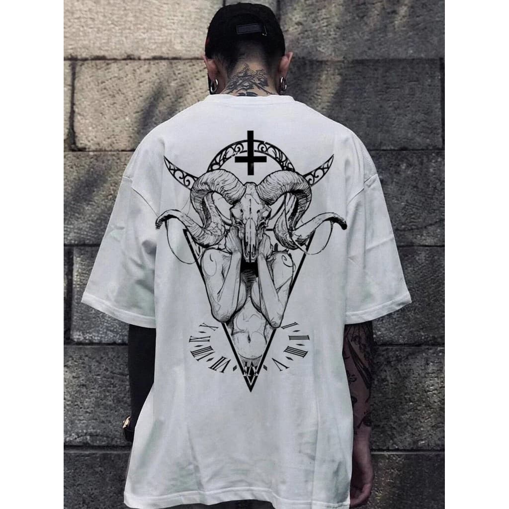 Camiseta Unissex 2025 Estilo Street Style Com Estampa Gótica De Demônio, Totem E Mago. 100% Algodão