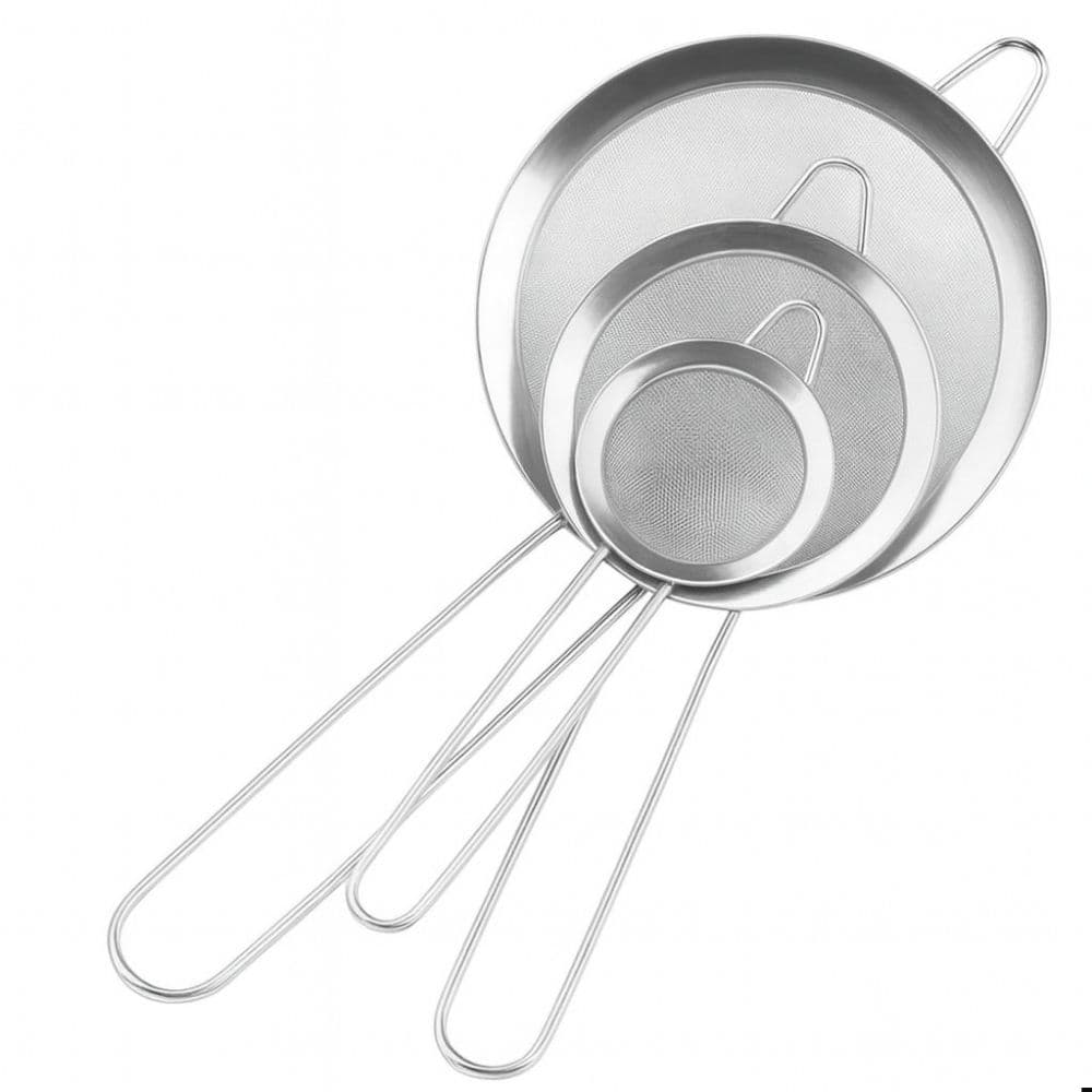 Kit 3 Peneiras de Aço Inox Culinária Peneira Fina para Chás Farinha Açúcar e Cozinha Doméstica
