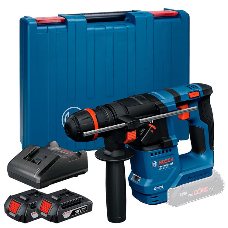 Martelete Rotativo SDS Plus GBH 18V-18 X com 2 Baterias 18V 2Ah, Carregador de Bateria (Bivolt) e Maleta Plástica