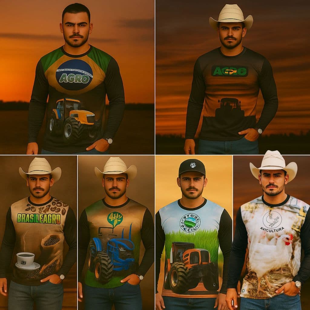 Camiseta Agro Brasil UV50+  Roupas de Proteção Solar Fazendeiro Tratorista Pecuarista Estilo Rural Conforto  Resistência