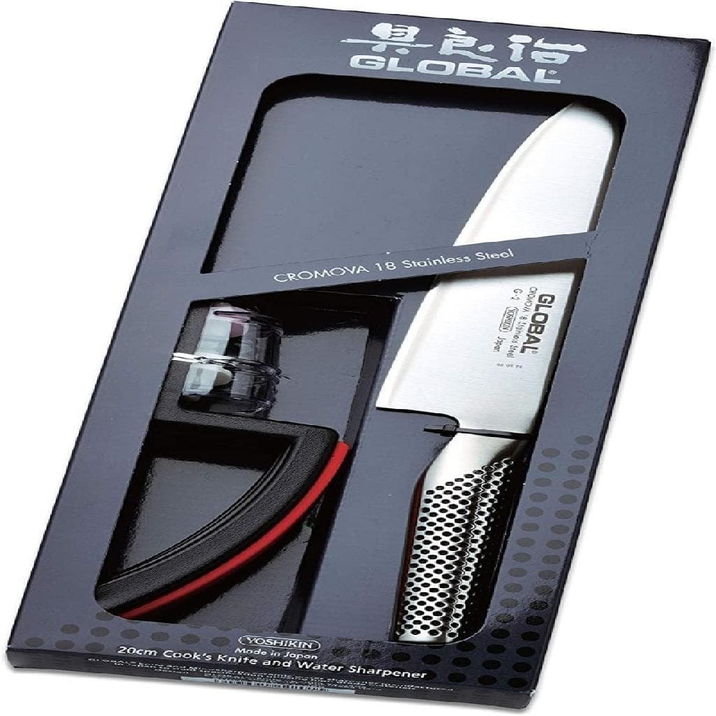 Faca Chef Em Aço Inox 20cm + Amolador Para Faca 2 Estágios Global