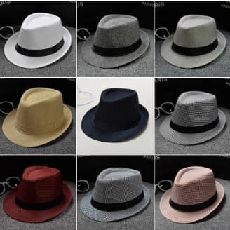 [Chapéu de Jazz de cor sólida] Chapéu panamá de tecido de linho de algodão masculino/feminino estilo casal chapéu de sol