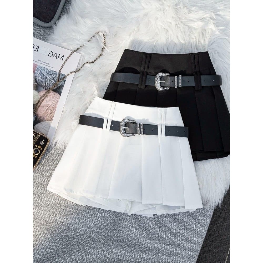 Menina quente com cinto plissado saia curta 2025 primavera verão novo estilo Design sentir pequeno Fellow Anti-reflexo s