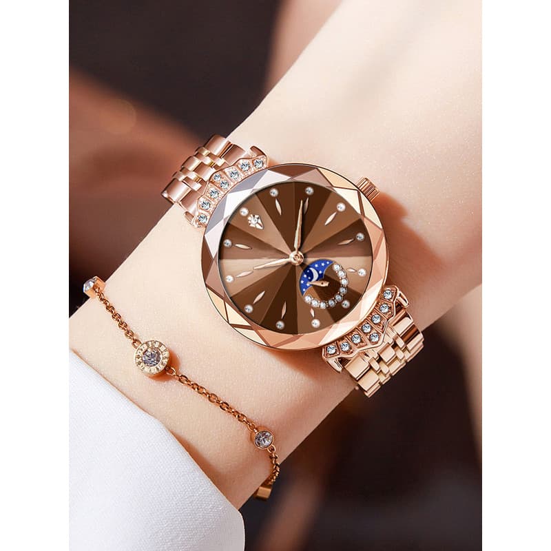 Oficial genuíno independente segundo disco novo estilo diamante-cravejado coroa relógio feminino High-End luz luxo senho