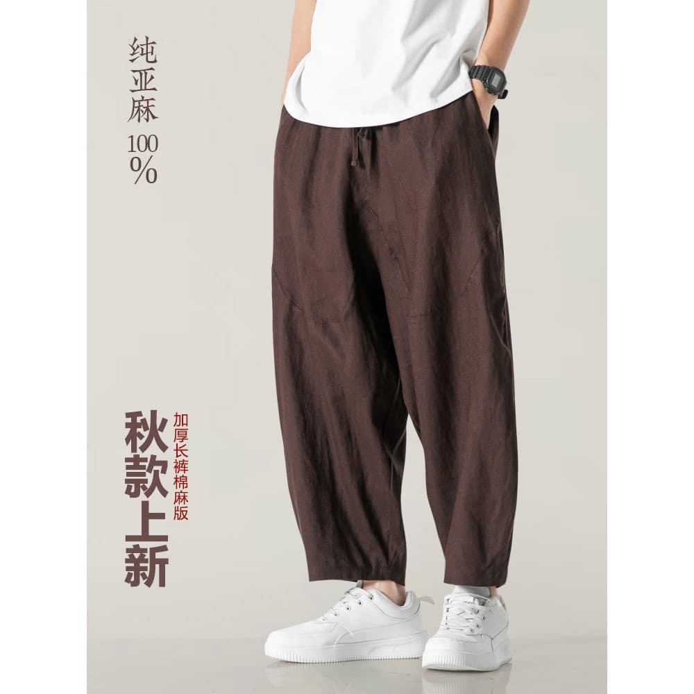 100% linho puro verão fino novo chinês calças casuais tornozelo comprimento calças masculinas soltas Harem calças de per