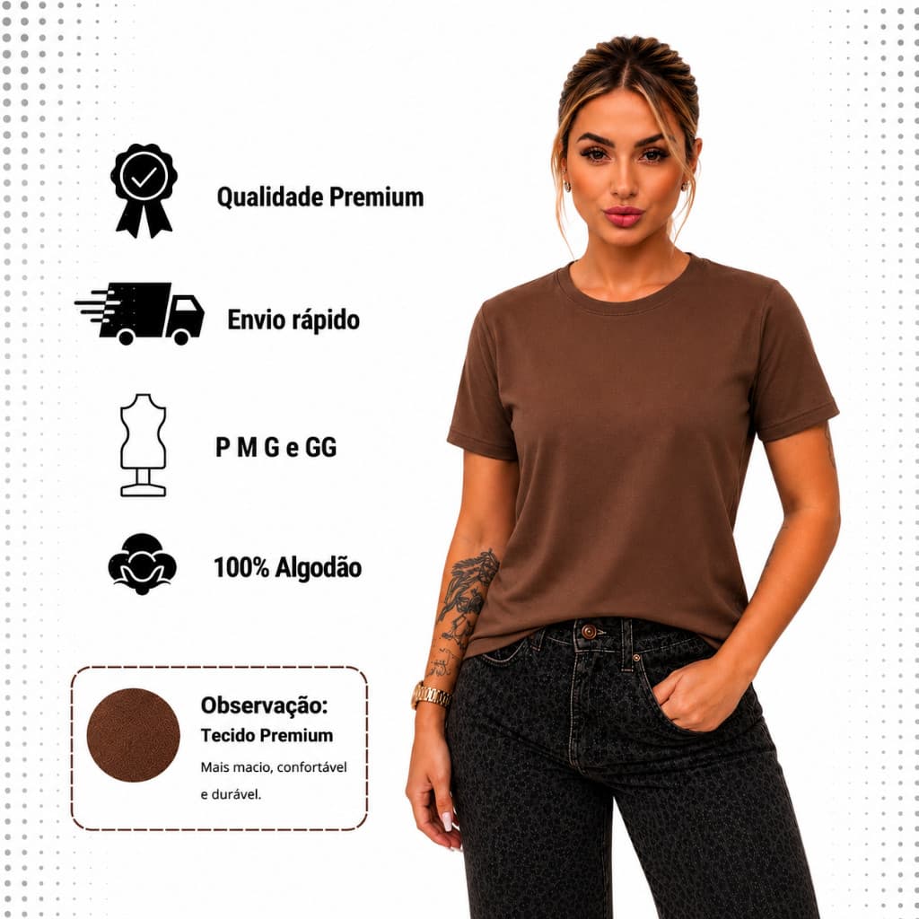 T-shirt Feminina Camiseta Básica Lisa 100% Algodão