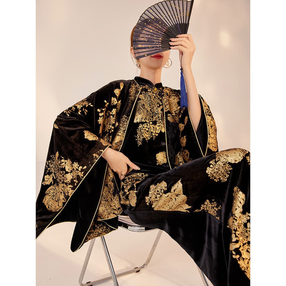 Vestido estampado m9005, design luxuoso de casaco feminino em estilo chinês, conjunto bordado, novo casaco de alta quali